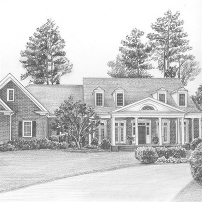 Hand Drawn Pencil Sketch of A Big Single Ranch House,by myDaVinci - myDaVinci